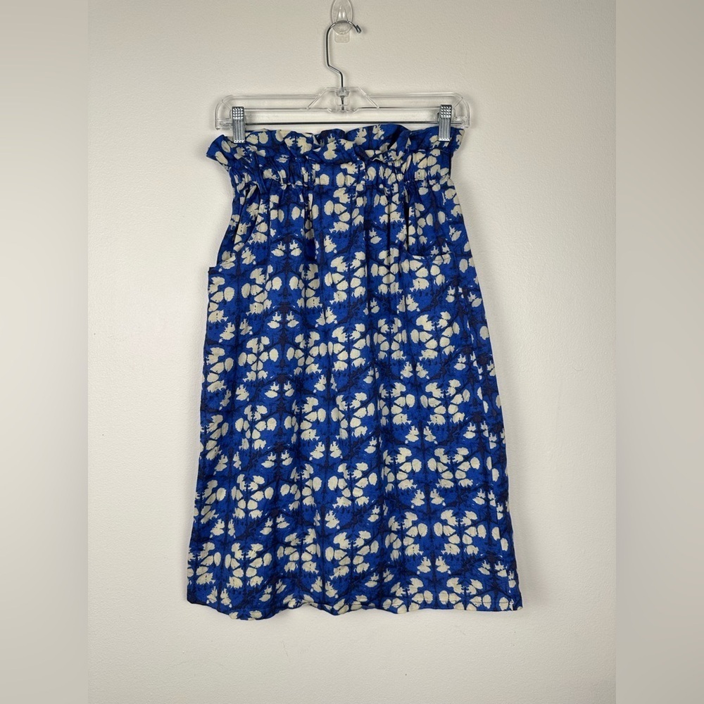Anthropologie Paper Bag‎ Midi Skirt Porridge Lanai Blue Linen Cotton Women’s XS - Picture 2 of 9